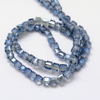 Perles en verre electroplate, plein arc-en-plaqué, facette, cube