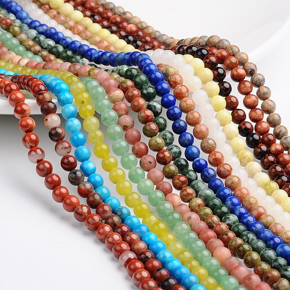Brins ronds de perles de pierres précieuses mixtes naturels et synthétiques