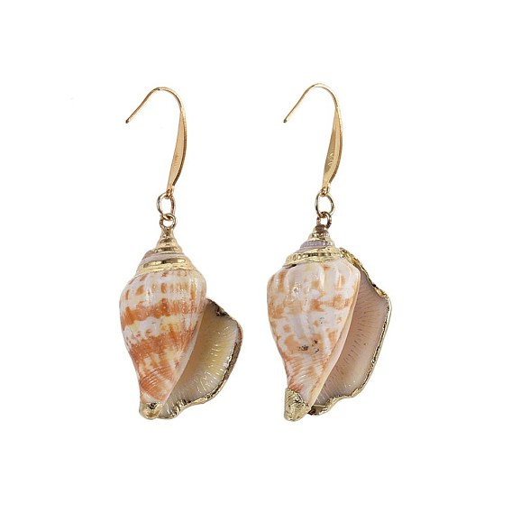 Electroplated Conch Shell Dangle Earrings, with 316 Surgical Stainless Steel Earring Hooks