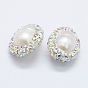 Natural Cultured Freshwater Pearl Beads, with Polymer Clay Rhinestone, Oval