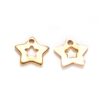 Ion Plating(IP) 304 Stainless Steel Star Charms, 11x12x1mm, Hole: 1.5mm