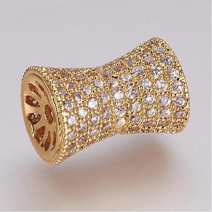 Brass Micro Pave Cubic Zirconia Beads, Column, Hollow
