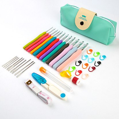 Kits d'outils de tricot bricolage, y compris crochet et aiguille, marqueur de point, porte-doigt, sac de rangement à fermeture éclair
