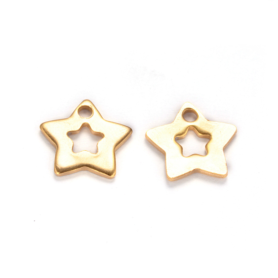 Ion Plating(IP) 304 Stainless Steel Star Charms, 11x12x1mm, Hole: 1.5mm