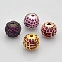 CZ Brass Micro Pave Grade AAA Magenta Color Cubic Zirconia Round Beads, Cadmium Free & Nickel Free & Lead Free