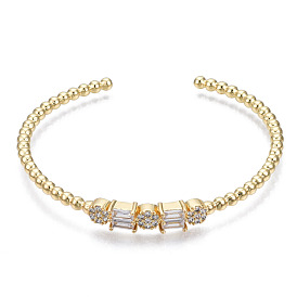 Bracelet de manchette en perles de zircone cubique scintillant pour elle, bracelet ouvert en laiton, sans nickel