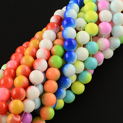 Two-Color Baking Painted Glass Bead Strands, Round