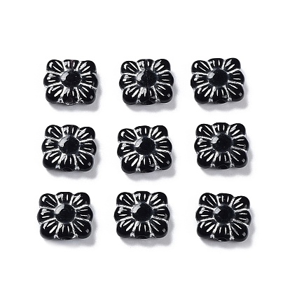 Opaque Acrylic Beads, Metal Enlaced, Square with Flower Pattern