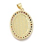 Rack Plating Brass Micro Pave Cubic Zirconia Pendants, Long-Lasting Plated, Lead Free & Cadmium Free, Oval with Saint