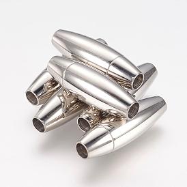 Lisses 304 fermoirs magnétiques en acier inoxydable avec extrémités à coller, forme ovale, 28x9mm, Trou: 4mm