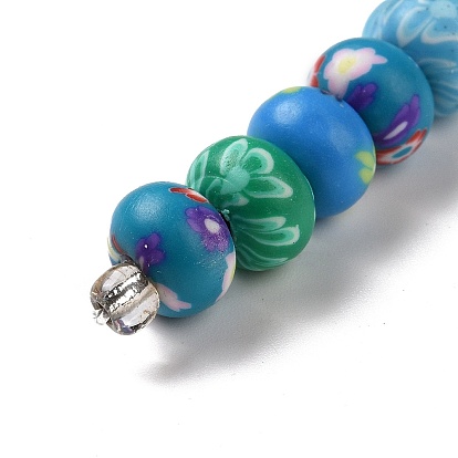 Brin de perles pate polymère faits à la main , avec des perles de rocaille, rondelle avec motif de fleurs