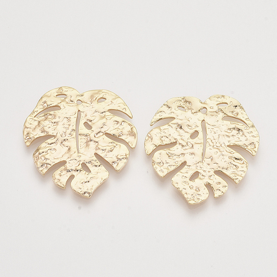 Brasss Pendants, Tropical Leaf Charms, Nickel Free, Real 18K Gold Plated, Monstera Leaf, Bumpy
