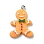 Pendentifs en résine opaque, avec boucles en fer couleur platine, imitation pain d'épice, le thème de Noël, gingerbread man