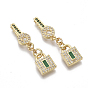 Brass Micro Pave Cubic Zirconia Pendants, with Enamel and Jump Rings, Nickel Free, Lock & Key, Real 16K Gold Plated