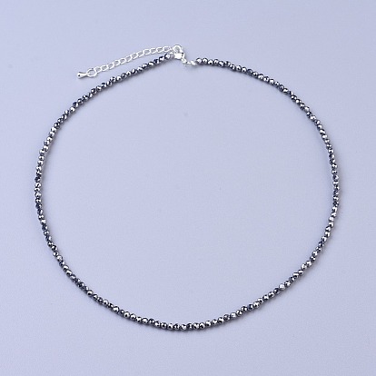 Pierres précieuses naturelles colliers de perles, avec fermoirs mousquetons en laiton  , perles rondes à facettes