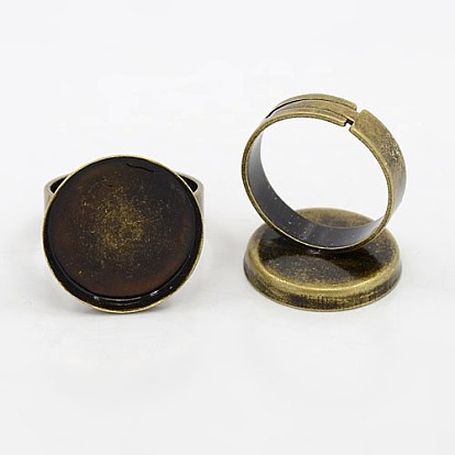 Montajes de anillo de latón ajustable y configuraciones, rondo, 25 mm
