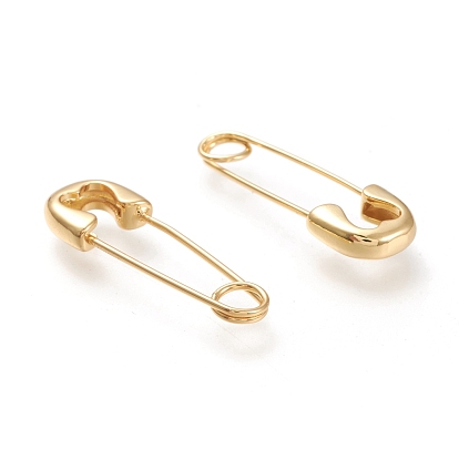 Brass Dangle Earrings, Safety Pin Shape