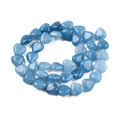 Natural Aquamarine Round Beads Strands, Dyed, Heart