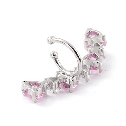 Heart Pink Cubic Zirconia Cuff Earring for on-Piercing, Crawler Earrings, Cadmium Free & Lead Free