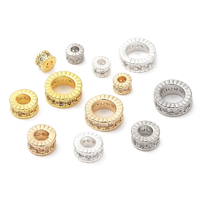 Rack Plating Brass Micro Pave Cubic Zirconia Beads, Long-Lasting Plated, Lead Free & Cadmium Free, Column