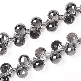 Electroplate Transparent Glass Beads Strands, Pearl Luster Plated, Faceted, Teardrop