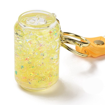 Soda Drinks Bottle Acrylic Pendant Keychain Decoration, Liquid Quicksand Floating Handbag Accessories, with Alloy Findings