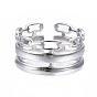 304 Stainless Steel Cable Chain Open Cuff Ring, Chunky Hollow Ring for Women