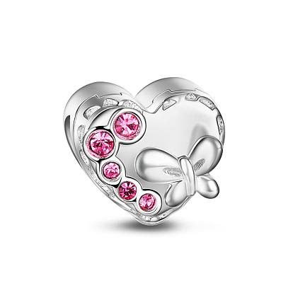 Tinysand Heart 925 Perles européennes à grand trou en argent sterling avec zircone cubique, 9.01x9.58x10.83mm, Trou: 4.6mm
