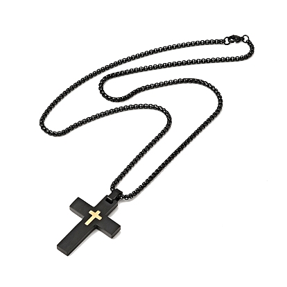 304 pendentif croix en acier inoxydable nceklace avec chaînes de boîte pour hommes femmes
