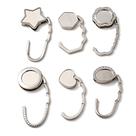 Zinc Alloy Rhinestone Bag Hanger, Foldable Purse Hooks, with Brass Nail, Round/Heart/Star/Oval/Hexagon/Flower