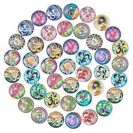 SUNNYCLUE Yoga Theme Glass Cabochons, for DIY Projects, Flat Round