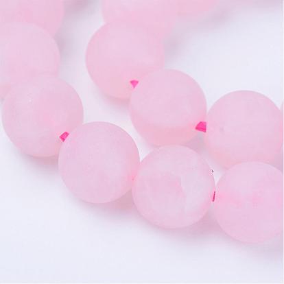 Natural Rose Quartz Beads Strands, Round, Frosted