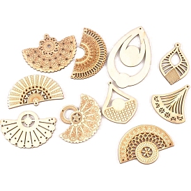 Hollow Wood Big Pendants, for Jewelry Making, Teardrop/Kite/Fan Shape