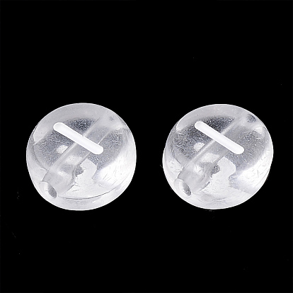 Transparent Acrylic Beads, Flat Round with White Mixed Letters