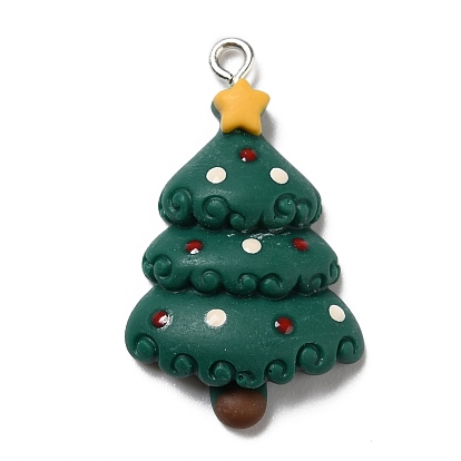 Opaque Resin Pendants, with Platinum Tone Iron Loops, Christams Tree