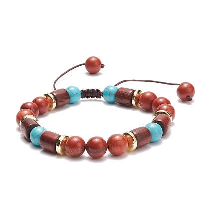 Natural Gemstone & Synthetic Turquoise & Wood Braided Bead Bracelet, Gemstone Jewelry for Women