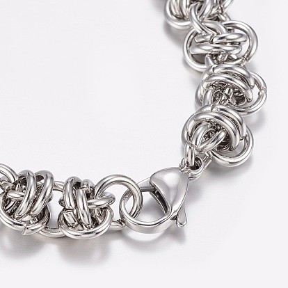 304 Stainless Steel Byzantine Chain Bracelets, with Lobster Claw Clasps