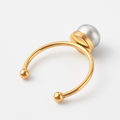 Жемчужные ракушки круглые бусины манжеты кольца, открытые кольца, с 304 манжетным кольцом из нержавеющей стали