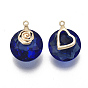 Valentine's Day Glass Pendants, with Light Gold Plated Brass Ice Pick Pinch Bails, Faceted, Flat Round with Rose & Heart