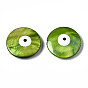 Natural Freshwater Shell Beads, with Enamel, Double-Faced, Flat Round with Evil Eye, Dyed