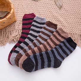 Stripe Pattern Polyester Faux Fur Knitting Socks, Winter Warm Thermal Socks