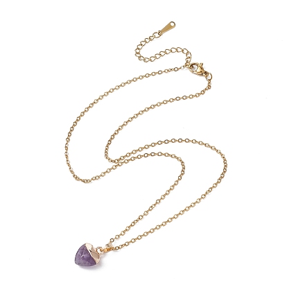 Heart Natural Mixed Gemstone Pendant Necklace, with Golden 304 Stainless Steel Cable Chains