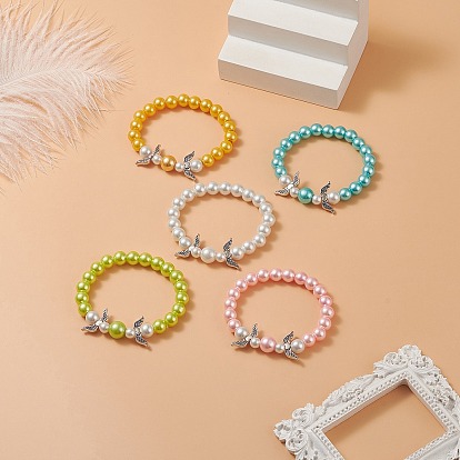 Bracelets extensibles en perles d'imitation de verre, bijoux d'aile en alliage pour enfants