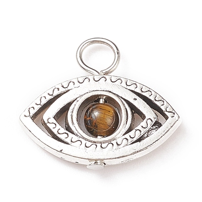 Natural & Synthetic Stone Pendants, Eye Charm, with Antique Silver Tone Alloy Findings