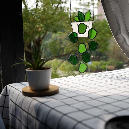 Décorations suspendues de fenêtre de feuille acrylique végétale, avec chaînes en fer et crochet, pour la décoration du jardin