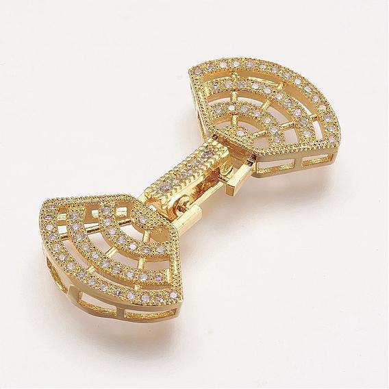 Brass Micro Pave Cubic Zirconia Fold Over Clasps, Fan