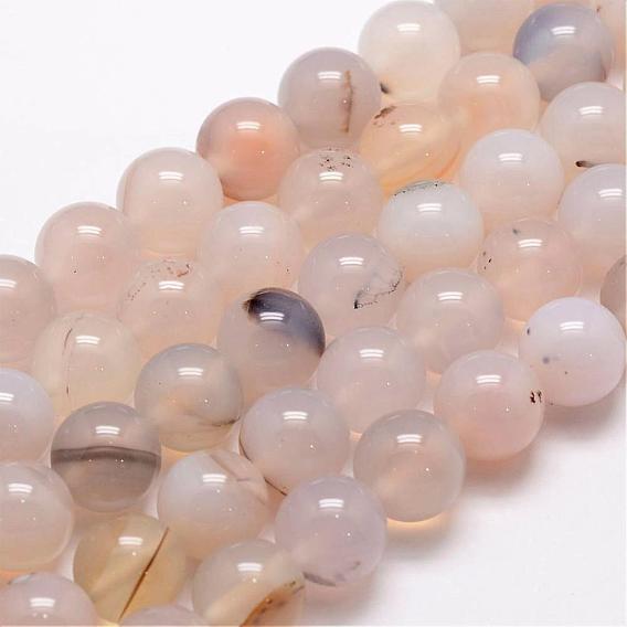 Brins de perles en agate dendritique naturelle, ronde