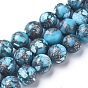 Brins de perles turquoise en ligne argent synthétique assemblés, teint, ronde