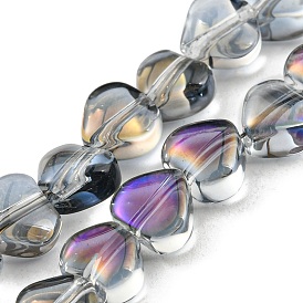 Half Rainbow Plated Electroplate Transparent Glass Beads Strands, Heart