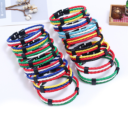 Bracelet cordon triple ligne imitation cuir couleur drapeau avec fermoir alliage, bijoux à thème national pour hommes femmes